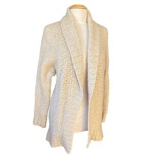 GUESS Wool Blend Shawl Collar Cardigan Cream Boucle Chunky Knit Minimalist-M
